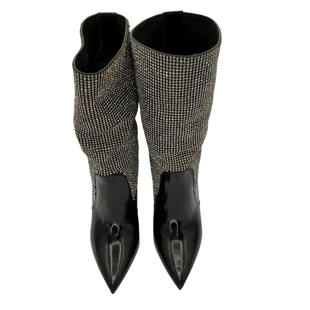 Saint Laurent Jazz Calf Swarovski Crystal Embellished Niki 105 Ankle Boots 39.5